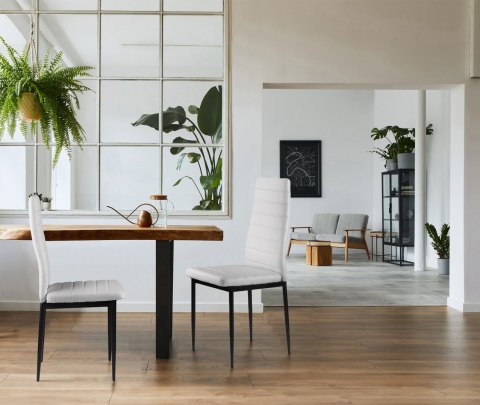Zestaw krzeseł do jadalni salonu z krzesło ekoskóry 4 szt. wysokie oparcie - białe ModernHome ModernHome Zestaw krzeseł do jadalni salonu z krzesło ekoskóry 4 szt. wysokie oparcie - białe ModernHome ModernHome