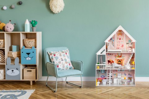 Domek dla lalek drewniany 3 piętra XXL Rezydencja Pudrowa ECOTOYS ECOTOYS Domek dla lalek drewniany 3 piętra XXL Rezydencja Pudrowa ECOTOYS ECOTOYS