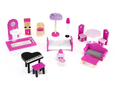 Drewniany domek dla lalek mebelki ECOTOYS ECOTOYS Drewniany domek dla lalek mebelki ECOTOYS ECOTOYS