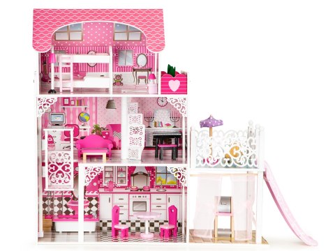 Drewniany domek dla lalek z windą XXL zjeżdżalnia ECOTOYS ECOTOYS Drewniany domek dla lalek z windą XXL zjeżdżalnia ECOTOYS ECOTOYS