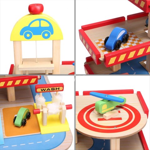 Duży drewniany garaż z windą + autka ECOTOYS ECOTOYS Duży drewniany garaż z windą + autka ECOTOYS ECOTOYS