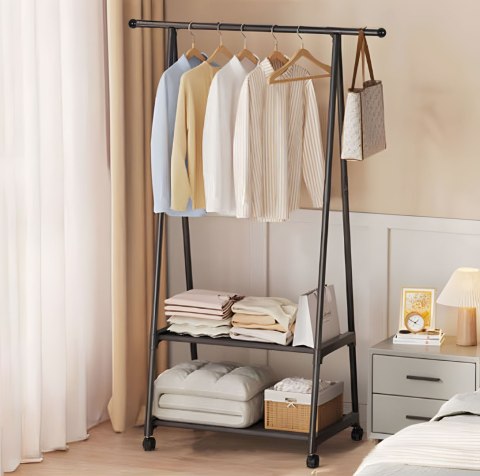Wieszak stojący stojak na kółkach z 2 półkami na ubrania buty ModernHome ModernHome Wieszak stojący stojak na kółkach z 2 półkami na ubrania buty ModernHome ModernHome