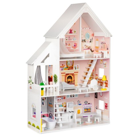Domek dla lalek drewniany 3 piętra XXL Rezydencja Pudrowa ECOTOYS ECOTOYS