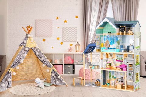 Domek dla lalek duży drewniany 138 cm Rezydencja Maya 28 elementow ECOTOYS ECOTOYS