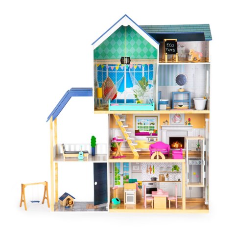 Domek dla lalek duży drewniany 138 cm Rezydencja Maya 28 elementow ECOTOYS ECOTOYS