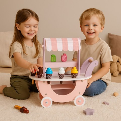 Drewniany wózek lodziarnia dla dzieci sklep 12 elementów ECOTOYS ECOTOYS