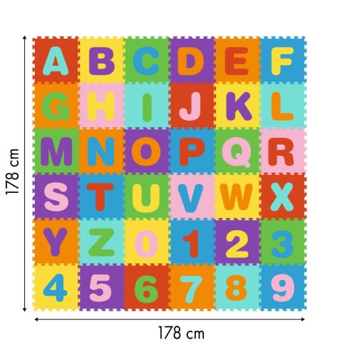 Duża mata piankowa EVA dla dzieci litery cyfry 178x178 cm 36 elementów ECOTOYS ECOTOYS