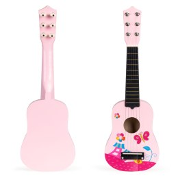 Gitara dla dzieci drewniana metalowe struny kostka różowa ECOTOYS ECOTOYS