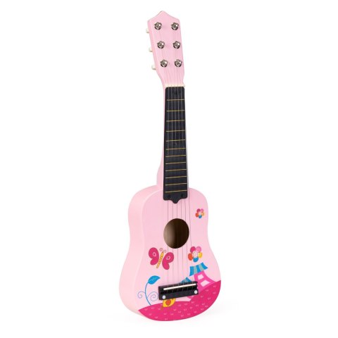 Gitara dla dzieci drewniana metalowe struny kostka różowa ECOTOYS ECOTOYS