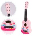 Gitara dla dzieci drewniana metalowe struny kostka różowa ECOTOYS ECOTOYS