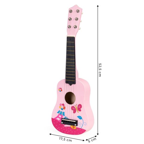 Gitara dla dzieci drewniana metalowe struny kostka różowa ECOTOYS ECOTOYS