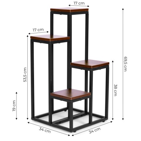 Kwietnik regał na kwiaty ozdoby 4 półki metal MDF ciemny orzech ModernHome ModernHome