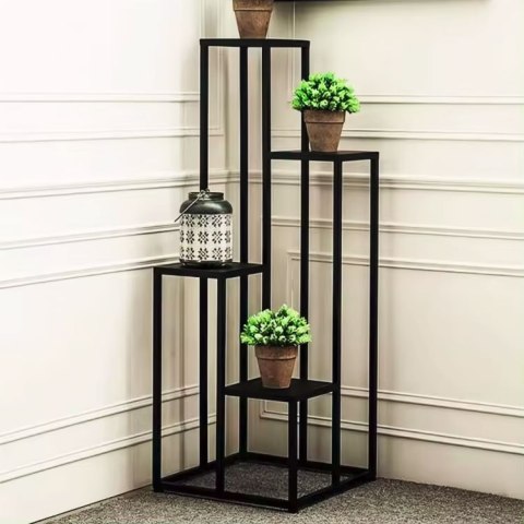 Kwietnik regał na kwiaty ozdoby 4 półki metal MDF ciemny orzech ModernHome ModernHome