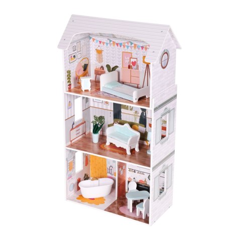 Domek dla lalek Alice 3 piętra 4 pomieszczenia komplet 9 mebelków ECOTOYS ECOTOYS