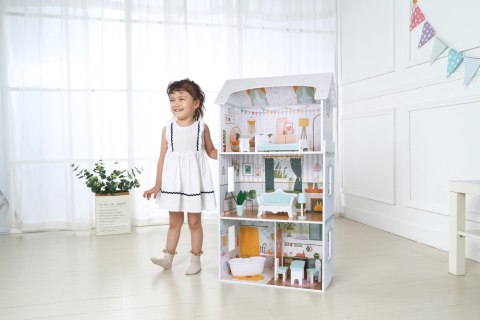 Domek dla lalek Alice 3 piętra 4 pomieszczenia komplet 9 mebelków ECOTOYS ECOTOYS