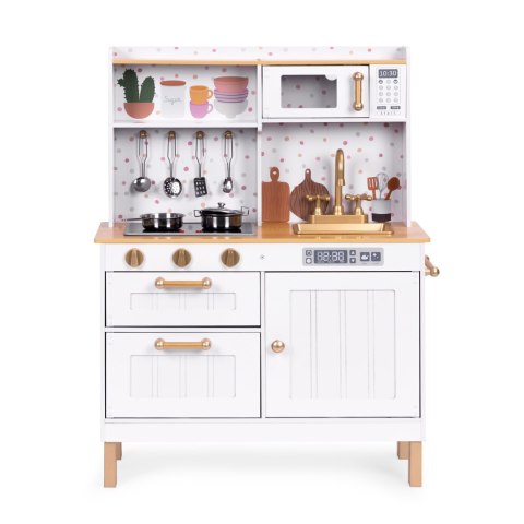 Kuchnia dla dzieci z dźwiękami i LED drewniana duża otwierane szafki 7 akcesoriów ECOTOYS ECOTOYS