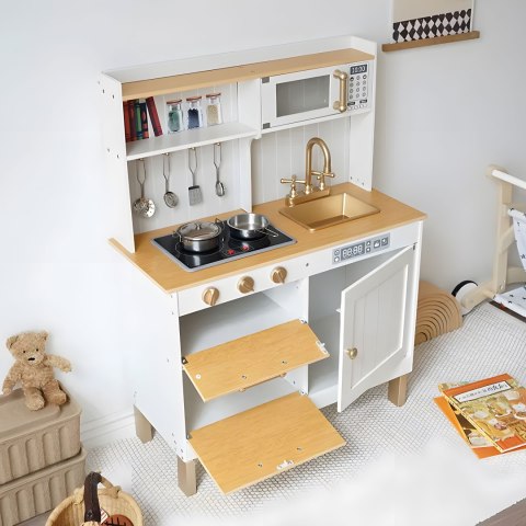 Kuchnia dla dzieci z dźwiękami i LED drewniana duża otwierane szafki 7 akcesoriów ECOTOYS ECOTOYS