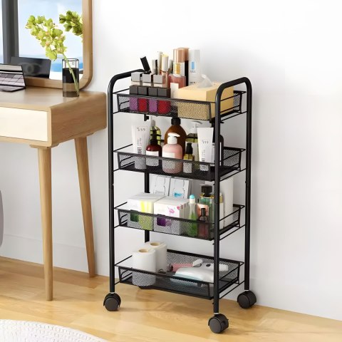 Regał organizer pomocnik do kuchni łazienki metalowy 4 półki kółka czarny ModernHome ModernHome