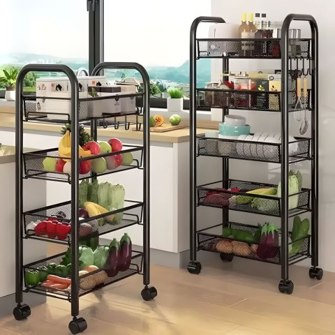 Regał organizer pomocnik do kuchni łazienki metalowy 4 półki kółka czarny ModernHome ModernHome