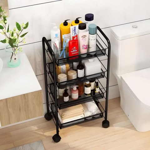 Regał organizer pomocnik do kuchni łazienki metalowy 4 półki kółka czarny ModernHome ModernHome