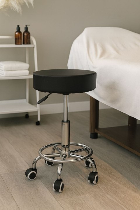 Stołek obrotowy taboret kosmetyczny medyczny fotel regulowany czarny ModernHome ModernHome