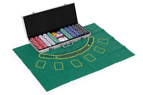 Zestaw do pokera blackjacka 500 żetonów 2 talie kart kości mata do gry zamykana walizka MULTISTORE