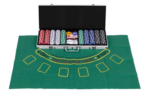 Zestaw do pokera blackjacka 500 żetonów 2 talie kart kości mata do gry zamykana walizka MULTISTORE