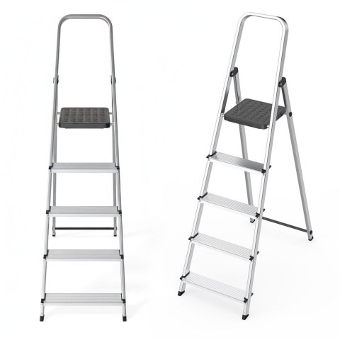 Drabina aluminiowa jednostronna 5 stopni składana z podestem 150 kg ModernHome ModernHome