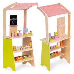 Duży drewniany stragan dla dzieci sklep z terminalem i wagą owoce warzywa 20 elementów ECOTOYS ECOTOYS
