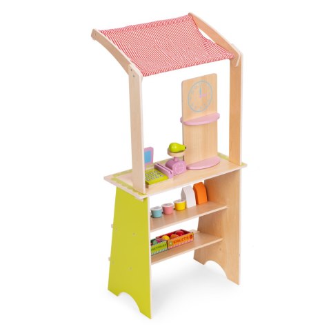 Duży drewniany stragan dla dzieci sklep z terminalem i wagą owoce warzywa 20 elementów ECOTOYS ECOTOYS