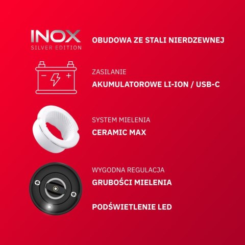 Elektryczny młynek do soli i pieprzu akumulatorowy USB zestaw 2 sztuki regulacja mielenia podświetlenie WEBBER
