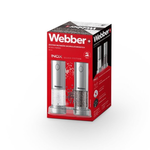 Elektryczny młynek do soli i pieprzu akumulatorowy USB zestaw 2 sztuki regulacja mielenia podświetlenie WEBBER
