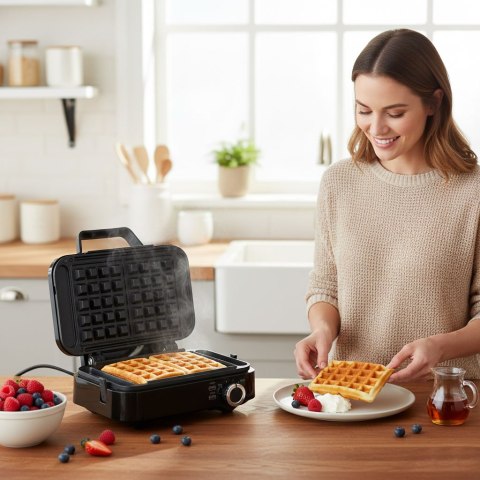 Gofrownica na 2 duże gofry nieprzywierająca powłoka regulacja temperatury 1200W KADEN KADEN