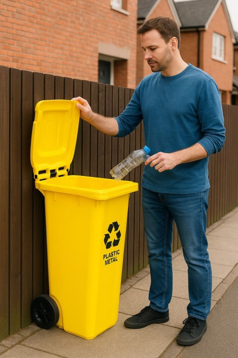 Kosz na smieci pojemnik 120L kubeł śmietnik żółty plastik gumowe koła MULTISTORE