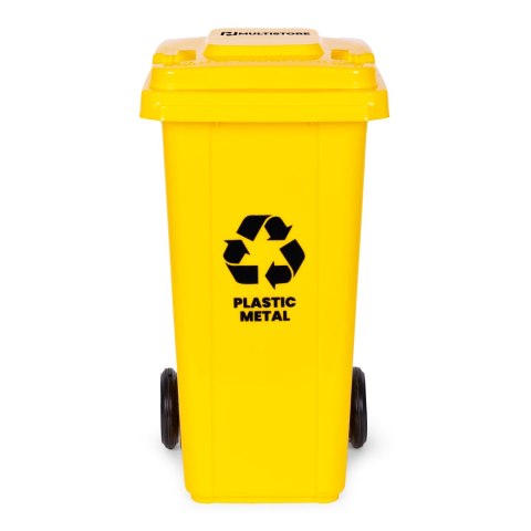 Kosz na smieci pojemnik 120L kubeł śmietnik żółty plastik gumowe koła MULTISTORE