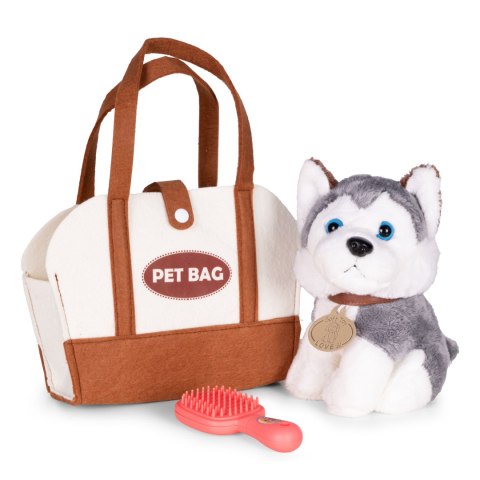 Pluszowy piesek w torebce husky maskotka dla dziecka + szczotka do pielęgnacji MULTISTORE