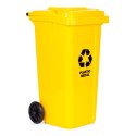 Zestaw 3 koszy na śmieci pojemniki 3x120L niebieski zielony żółty makulatura szkło plastik gumowe koła MULTISTORE