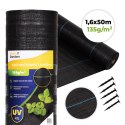 Agrowłóknina czarna agrotkanina UV 135g mata antychwastowa 1,6x50m kołki MulltiGarden MultiGarden