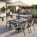 Stół ogrodowy 160x90 cm szkło hartowane otwór na parasol czarny MultiGarden MultiGarden