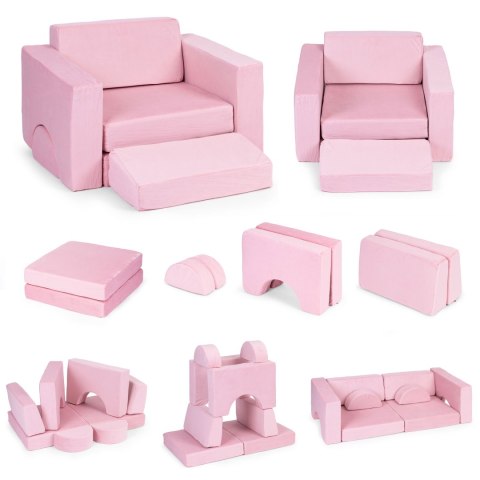 Fotel modułowy dla dzieci DIY 8 miękkich poduch składany - rożowy ECOTOYS ECOTOYS