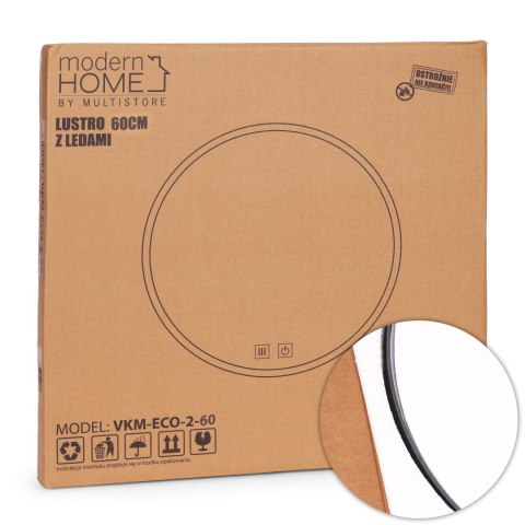 Lustro łazienkowe LED okrągłe ścienne 60 cm 3 barwy anti-fog włącznik dotykowy ModernHome ModernHome