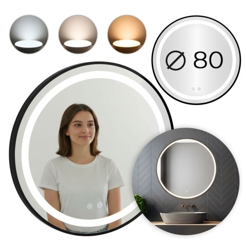 Lustro łazienkowe LED okrągłe ścienne 80 cm 3 barwy anti-fog włącznik dotykowy ModernHome ModernHome