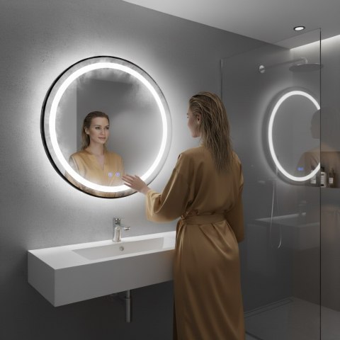 Lustro łazienkowe LED okrągłe ścienne 80 cm 3 barwy anti-fog włącznik dotykowy ModernHome ModernHome