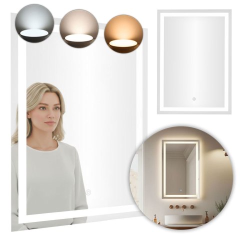 Lustro łazienkowe LED ścienne 50x70 cm 3 barwy włącznik dotykowy ModernHome ModernHome
