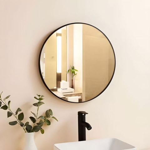 Okrągłe lustro ścienne 80 cm wiszące nowoczesne czarna rama aluminium ModernHome ModernHome