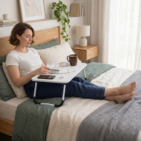 Podstawka pod laptopa składana stolik do łóżka 60x40 cm biała ModernHome ModernHome