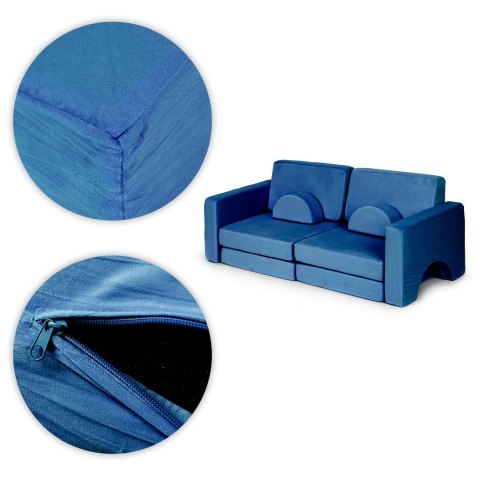 Sofa składana modułowa dla dzieci duża 2-osobowa DIY 10 miękkich poduch - niebieska ECOTOYS ECOTOYS