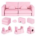 Sofa składana modułowa dla dzieci duża 2-osobowa DIY 10 miękkich poduch - różowa ECOTOYS ECOTOYS