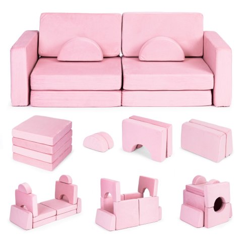 Sofa składana modułowa dla dzieci duża 2-osobowa DIY 10 miękkich poduch - różowa ECOTOYS ECOTOYS