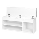 Szafka na buty z szarą poduszką i otwieranym siedziskiem 3 półki biała ModernHome ModernHome